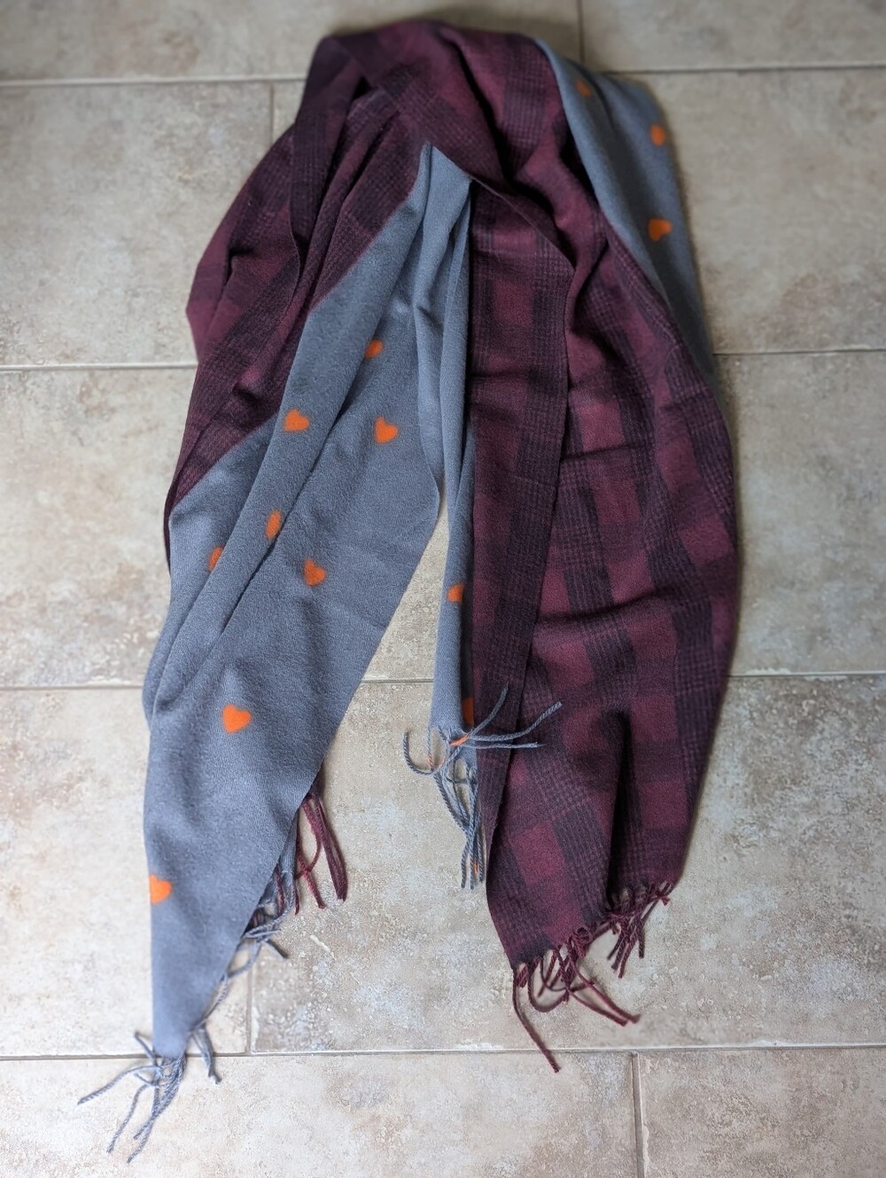 Large Blanket Scarf Dual Pattern, Fringed Edges